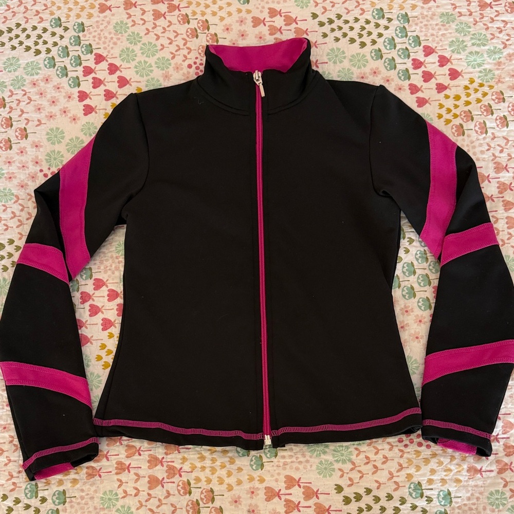 Chloe Noel Black Zip-Up with Pink Stripes